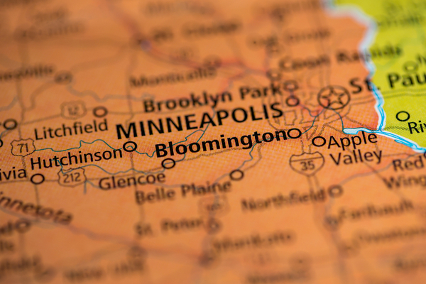 Map of Minnesota featuring Bloomington and Minneapolis