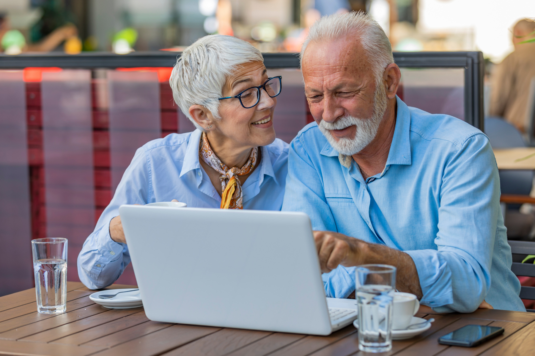 Couple looking at a computer