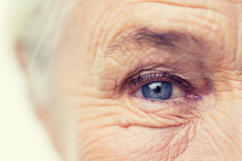 close up of an older lady's eye